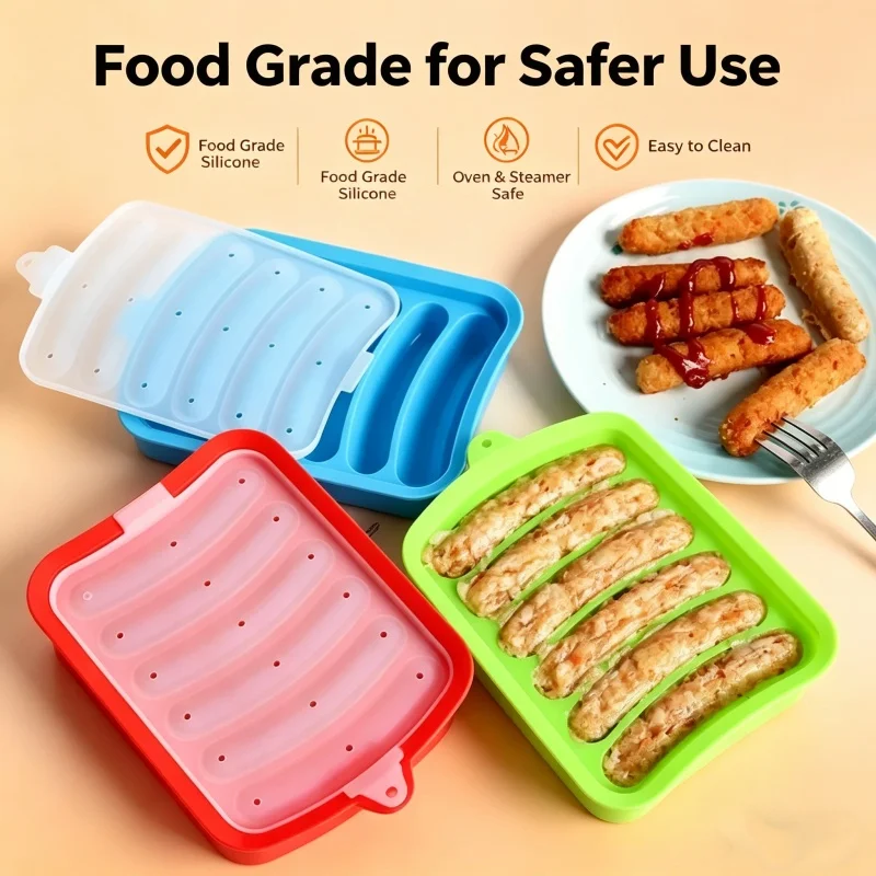 Hot Dog Press - Voedselveilige siliconen worstvorm met deksel, hittebestendig,