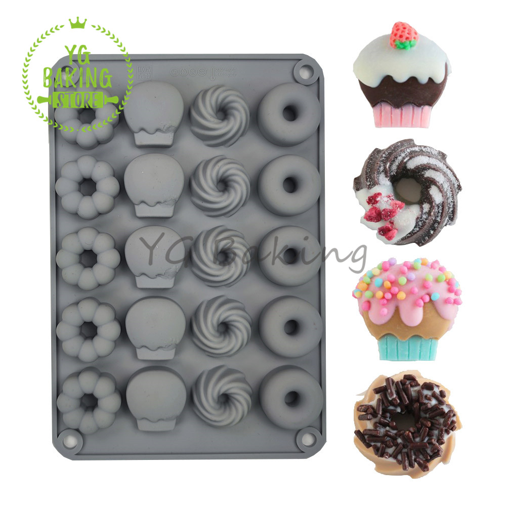 Donut Mold Silicone - Dorica 3D Mini Donut Sawalin Cupcake