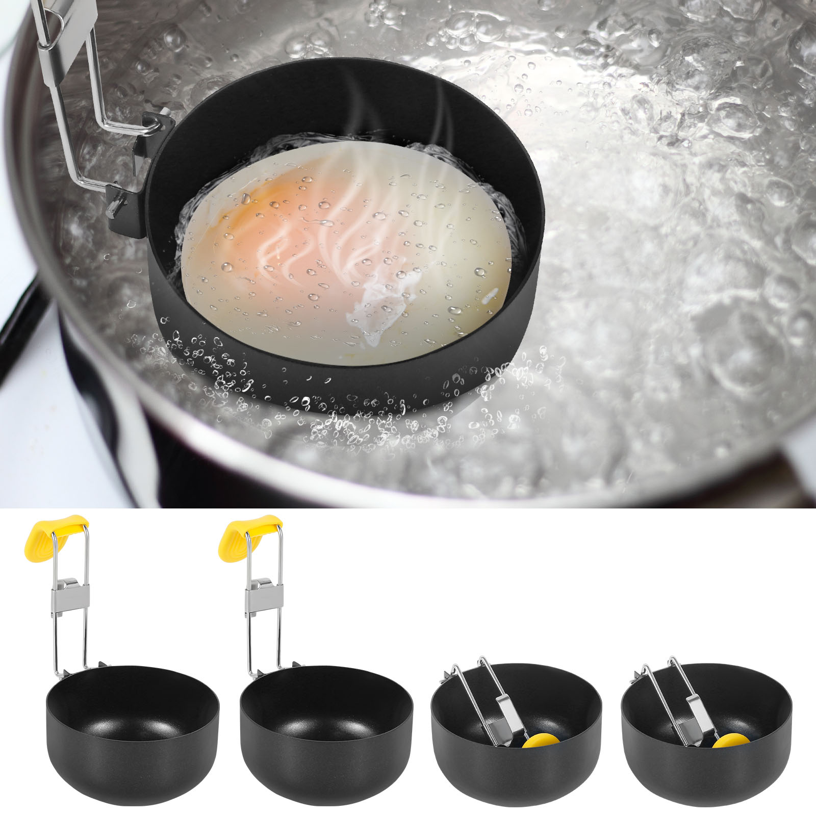 Mini Pancake Griddle - 4-pack roestvrijstalen eierstroper, opvouwbare eierstroperpan, antiaanbaklaag